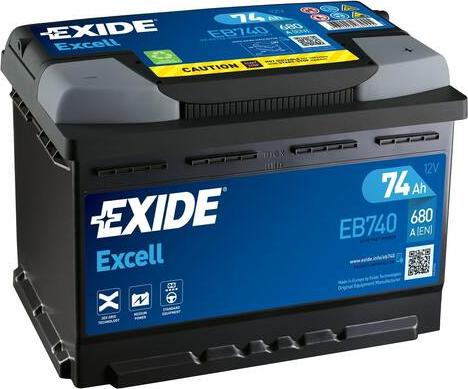 Exide EB740 - Аккумуляторная батарея EXCELL (12V 74Ah 680A B13) 278x175x190mm Полярность ETN 0 (-/+) Тип клеммы 1( autodif.ru