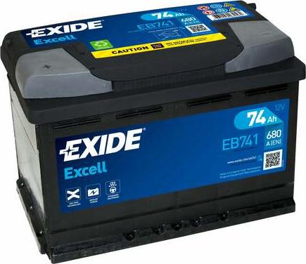 Exide EB741 - Аккумулятор Excell 12V 74Ah 680A 278х175х190 полярность ETN1 клемы EN крепление B13 autodif.ru