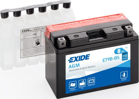Exide ET9B-BS - Стартерная аккумуляторная батарея, АКБ autodif.ru