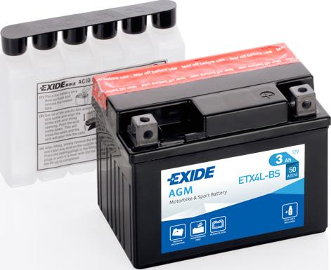 Exide ETX4L-BS - аккумулятор! евро 3Ah 50A 115/70/85 moto AGM сухозар. с упаковкой электролита\ autodif.ru