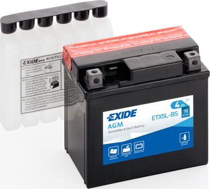 Exide ETX5L-BS - аккумулятор! евро 4Ah 70A 115/70/105 moto AGM сухозар. с упаковкой электролита\ autodif.ru