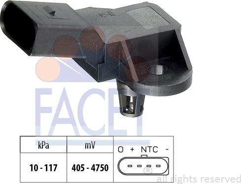 FACET 10.3090 - Датчик давления воздуха AUDI. A3 8P1 1.6 FSI 03-. A3 Sportback 8PA 1.6 FSI 04-. A4 8EC 3.2 FSI-3.2 FSI quattro 04-. A4 8K2 3.2 F autodif.ru