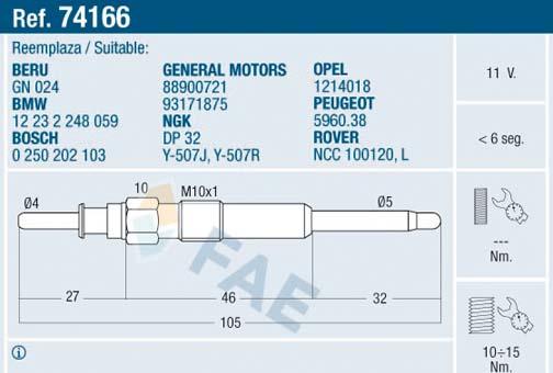 FAE 74166 - Свеча накаливания autodif.ru