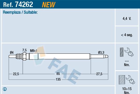 FAE 74262 - Свеча накаливания autodif.ru