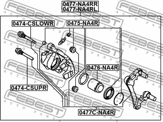Febest 0477-NA4RR - суппорт тормозной задний правый!\ Mitsubishi Lancer IX 03>/Outlander II 07-12 autodif.ru