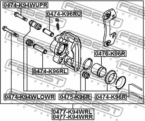 Febest 0477-K94WRR - суппорт тормозной задний правый! SUM d.43\ Mitsubishi Pajero Sport 3.0 V6/2.5TD 98> autodif.ru