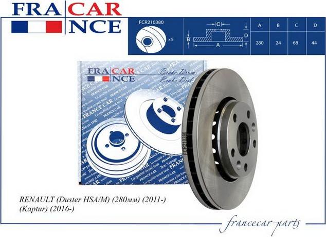Francecar FCR210380 - Тормозной диск autodif.ru