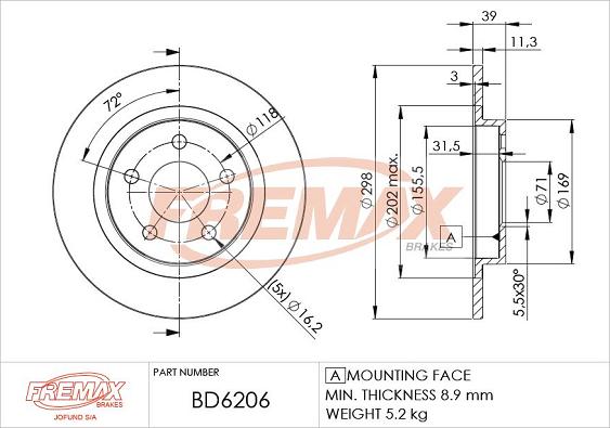 FREMAX BD-6206 - Тормозной диск autodif.ru