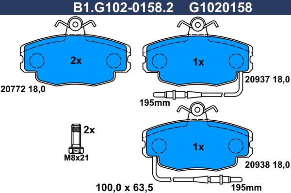 Galfer B1.G102-0158.2 - Тормозные колодки, дисковые, комплект autodif.ru
