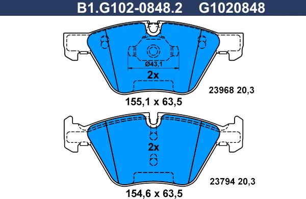 Galfer B1.G102-0848.2 - Тормозные колодки, дисковые, комплект autodif.ru