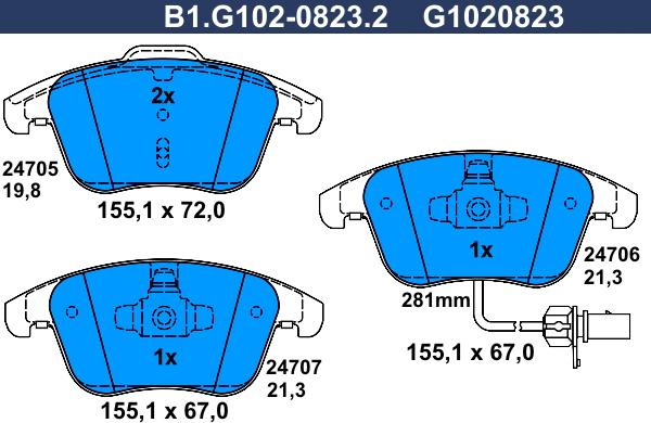 Galfer B1.G102-0823.2 - Тормозные колодки, дисковые, комплект autodif.ru