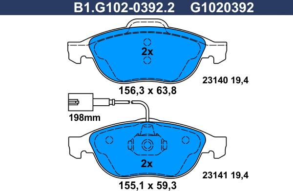 Galfer B1.G102-0392.2 - Тормозные колодки, дисковые, комплект autodif.ru