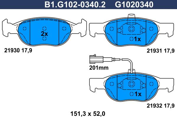 Galfer B1.G102-0340.2 - Тормозные колодки, дисковые, комплект autodif.ru