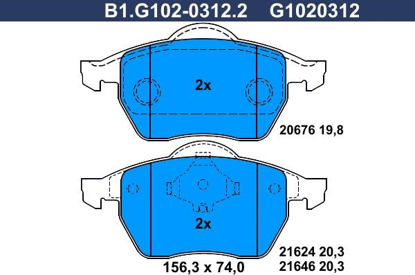 Galfer B1.G102-0312.2 - Тормозные колодки, дисковые, комплект autodif.ru