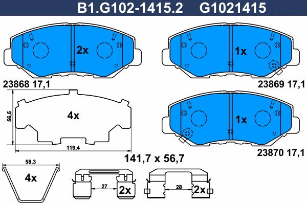 Galfer B1.G102-1415.2 - Тормозные колодки, дисковые, комплект autodif.ru