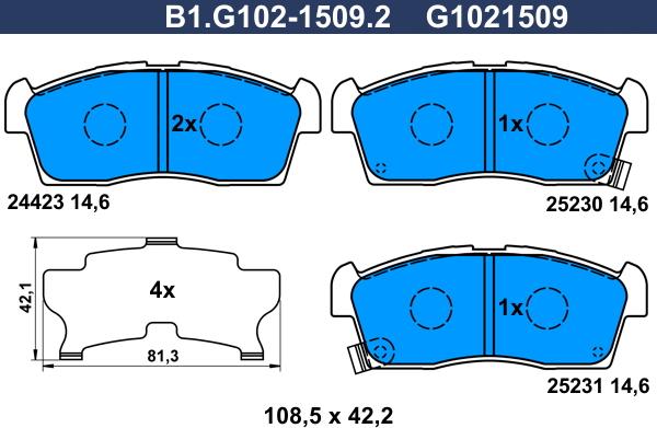 Galfer B1.G102-1509.2 - Тормозные колодки, дисковые, комплект autodif.ru