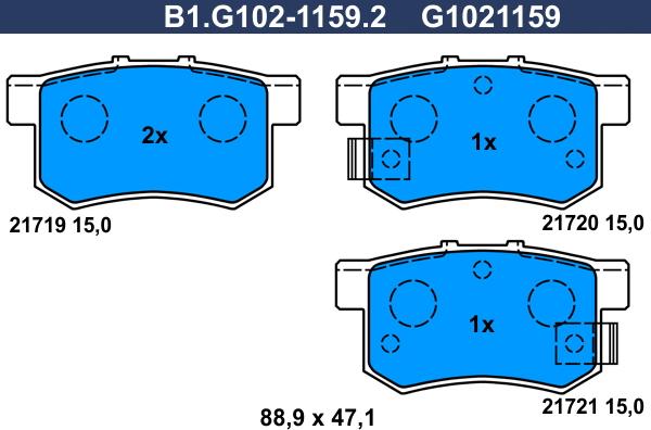 Galfer B1.G102-1159.2 - Тормозные колодки, дисковые, комплект autodif.ru