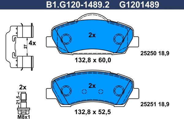 Galfer B1.G120-1489.2 - Тормозные колодки, дисковые, комплект autodif.ru