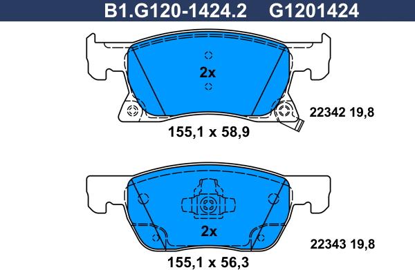 Galfer B1.G120-1424.2 - Тормозные колодки, дисковые, комплект autodif.ru