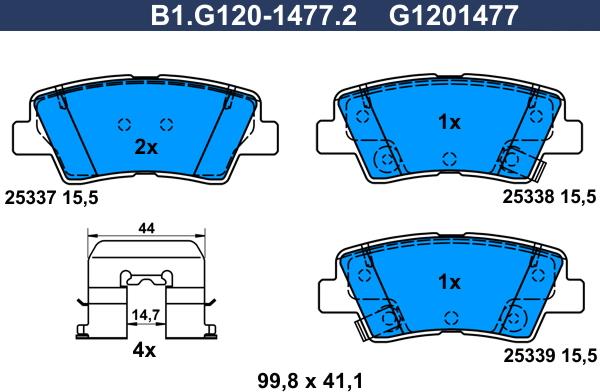 Galfer B1.G120-1477.2 - Тормозные колодки, дисковые, комплект autodif.ru