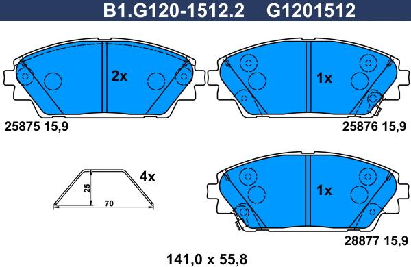 Galfer B1.G120-1512.2 - Тормозные колодки, дисковые, комплект autodif.ru