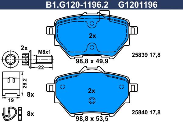 Galfer B1.G120-1196.2 - Колодки тормозные дисковые /комплект 4 шт/ autodif.ru