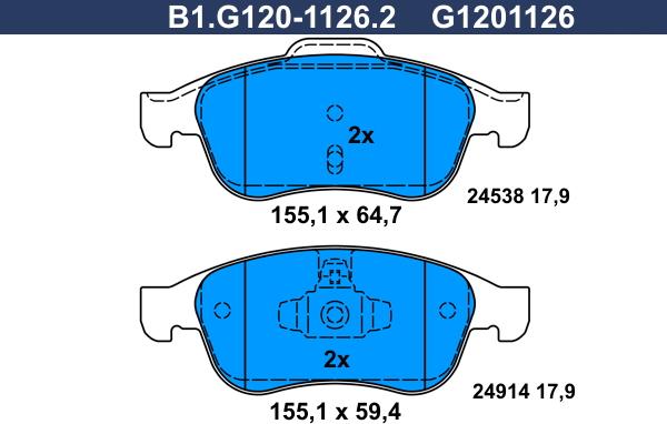 Galfer B1.G120-1126.2 - Тормозные колодки, дисковые, комплект autodif.ru