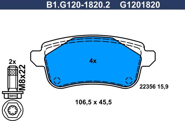 Galfer B1G12018202 - Тормозные колодки, дисковые, комплект autodif.ru