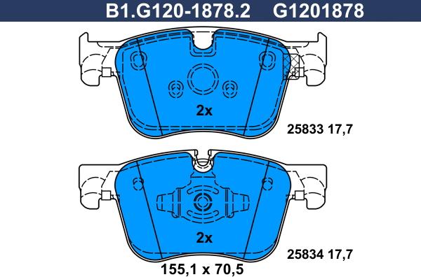 Galfer B1.G120-1878.2 - Тормозные колодки, дисковые, комплект autodif.ru