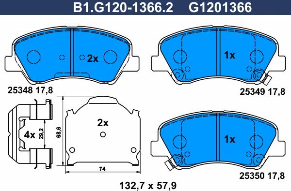 Galfer B1.G120-1366.2 - Тормозные колодки, дисковые, комплект autodif.ru