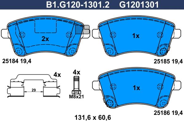 Galfer B1.G120-1301.2 - Тормозные колодки, дисковые, комплект autodif.ru