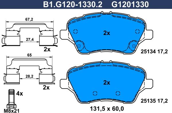 Galfer B1.G120-1330.2 - Тормозные колодки, дисковые, комплект autodif.ru