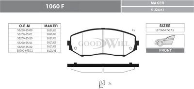 GoodWill 1060 F - Тормозные колодки, дисковые, комплект autodif.ru