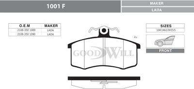 GoodWill 1001 F - Тормозные колодки, дисковые, комплект autodif.ru