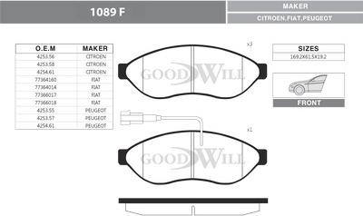GoodWill 1089 F - Тормозные колодки, дисковые, комплект autodif.ru