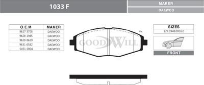 GoodWill 1033 F - Колодки тормозные передние GOODWILL арт.1033F autodif.ru