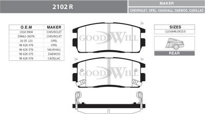 GoodWill 2102 R - Тормозные колодки, дисковые, комплект autodif.ru