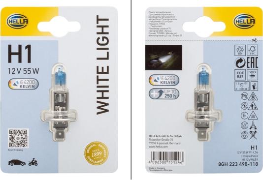 HELLA 8GH223498-118 - Лампа WHITE LIGHT H1 55W WL 4200K (блистер) (1 шт.) autodif.ru