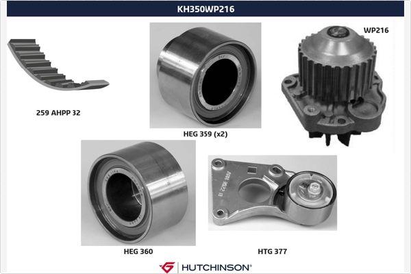 Hutchinson KH 350WP216 - Водяной насос + комплект зубчатого ремня ГРМ autodif.ru