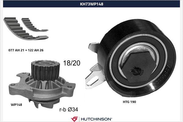 Hutchinson KH 73WP148 - Водяной насос + комплект зубчатого ремня ГРМ autodif.ru