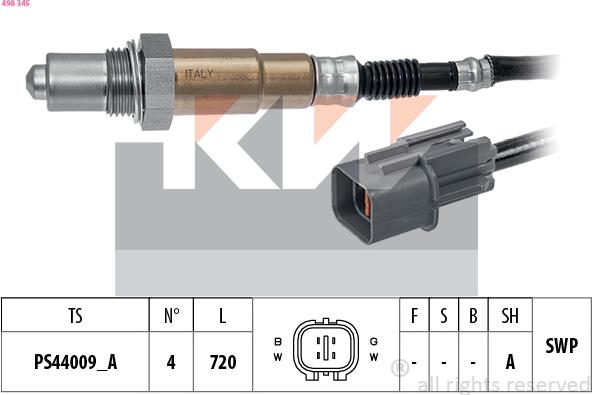 KW 498 345 - Лямбда-зонд, датчик кислорода autodif.ru