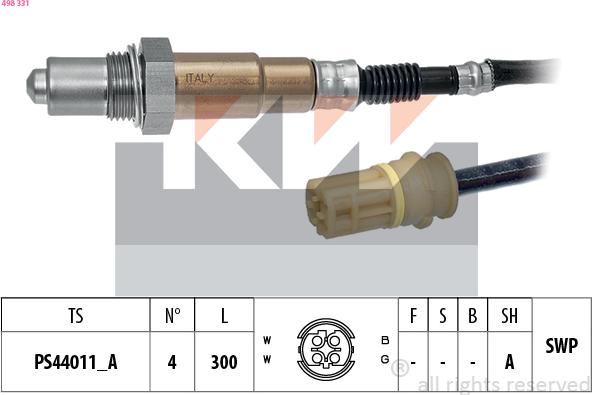 KW 498 331 - Лямбда-зонд, датчик кислорода autodif.ru