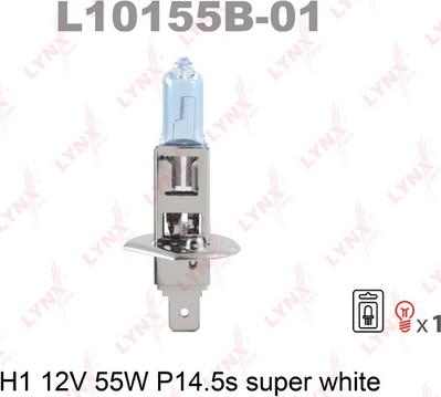 LYNXauto L10155B-01 - Лампа H1 12V 55W P14.5S SUPER WHITE (блистер 1шт) autodif.ru