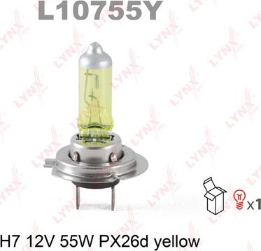 LYNXauto L10755Y - Лампа накаливания галогенная H7 / 12V / 55W / PX 26d H7 12V 55W PX26d, цвет желтый autodif.ru