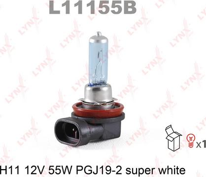 LYNXauto L11155B - Лампа накаливания галогенная H11 12V 55W H11 12V 55W PGJ19-2, цвет SUPER WHITE autodif.ru