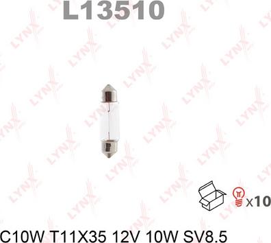 LYNXauto L13510 - Лампа накаливания C10W (T11x35) 12V 10W SV8,5-8 autodif.ru