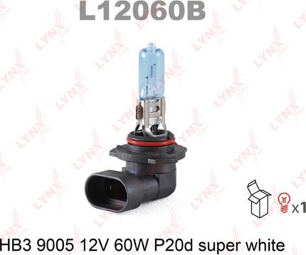 LYNXauto L12060B - Лампа HB3 12V60W P20D SUPER WHITE автомоб.9005 (гарантия 12 мес.) autodif.ru