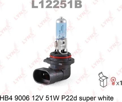 LYNXauto L12251B - Лампа галогеновая (HB4 9006 12V 51W P22D SUPER WHITE) HB4 9006 12V 51W P22D SUPER WHITE autodif.ru