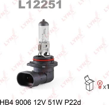 LYNXauto L12251 - лампа! (HB4) 12V P22D 51W ближнего света/пр./туман\ autodif.ru
