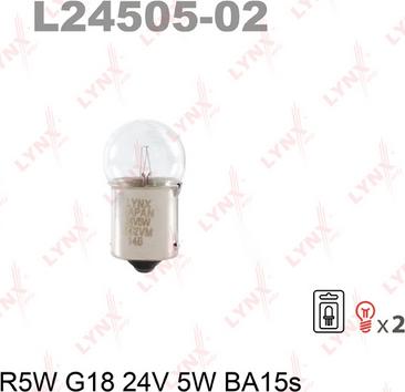 LYNXauto L24505-02 - Лампа R5W G18 24V 5W BA15S (блистер 2шт) autodif.ru